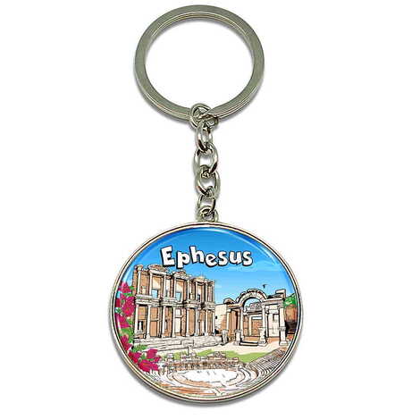 Ephesus Themed Metal Round Keychain 40x100 mm - 1
