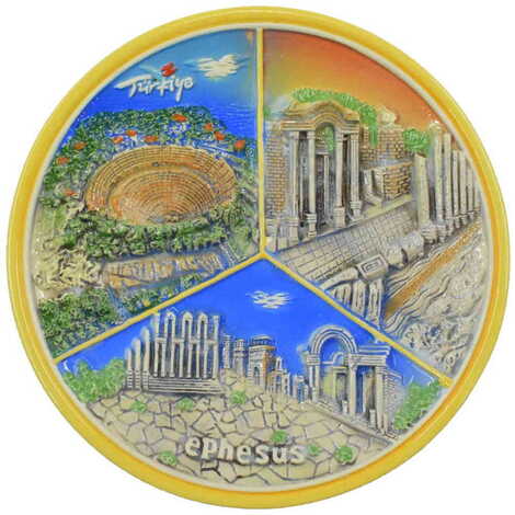 Ephesus Themed Orange Ceramic Decorative Plate 20 Cm