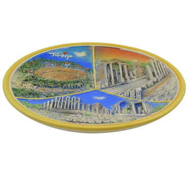 Ephesus Themed Orange Ceramic Decorative Plate 20 Cm - Thumbnail