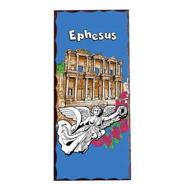 Ephesus Themed Panaromic Printed Wooden Desktop Decor 40x80 mm - Myros