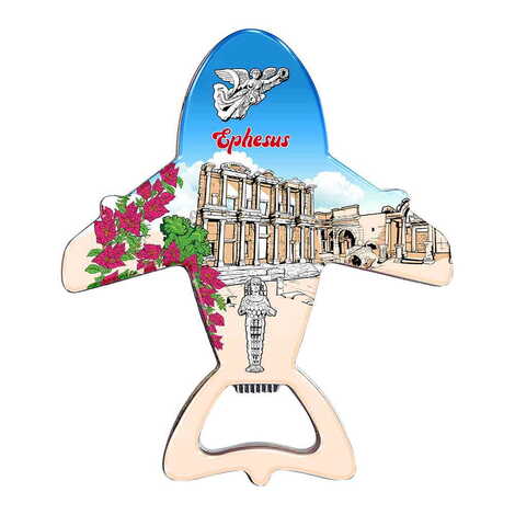 Ephesus Themed Plane Shaped Metal Magnetic Bottle Opener 105x89 mm - 1