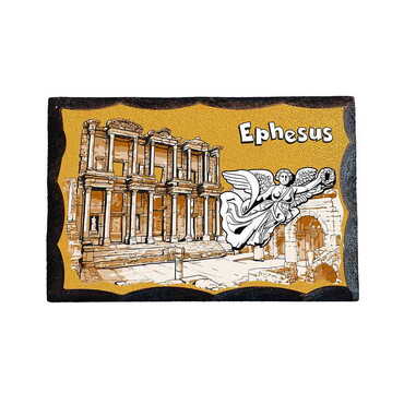 Myros - Ephesus Themed Printed Wooden Desktop Decor 45x65 mm