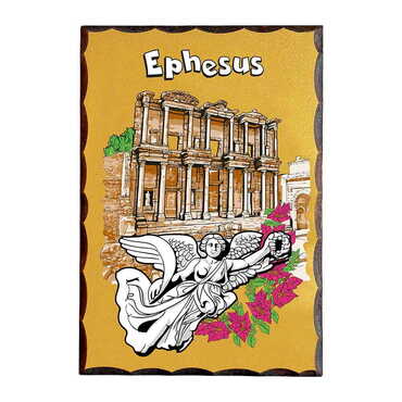 Ephesus Themed Printed Wooden Desktop Decor 95x135 mm - Myros
