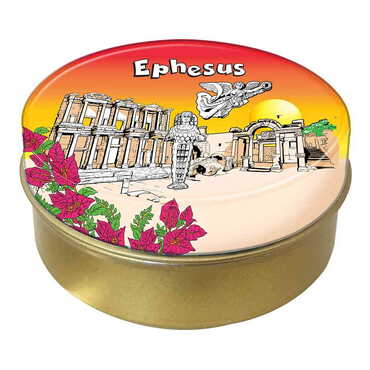 Myros - Ephesus Themed Round Tin Gift Box 73x35 mm