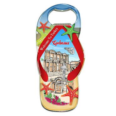 Myros - Ephesus Themed Slipper Shaped Metal Magnetic Bottle Opener 110x45 mm