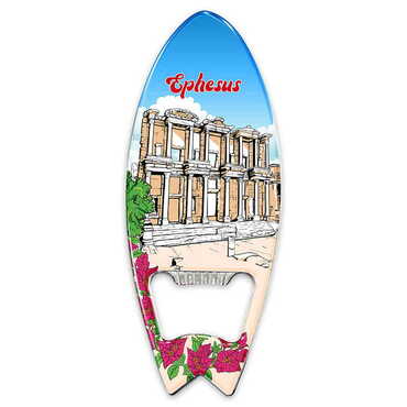 Ephesus Themed Surf Board Shaped Metal Magnetic Bottle Opener 128x45 mm - Thumbnail