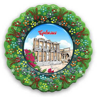 Ephesus Themed Turkish Ceramic Plate With Epoxy 12 Cm - 1