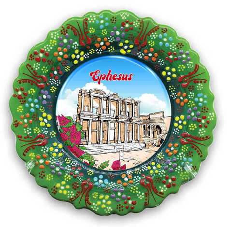 Ephesus Themed Turkish Ceramic Plate With Epoxy 12 Cm - 1