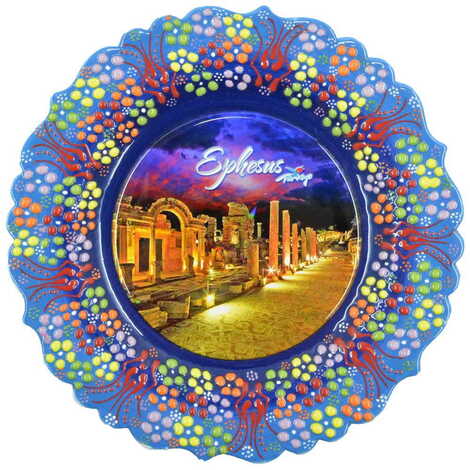 Ephesus Themed Turkish Ceramic Plate With Epoxy 25 Cm - 1
