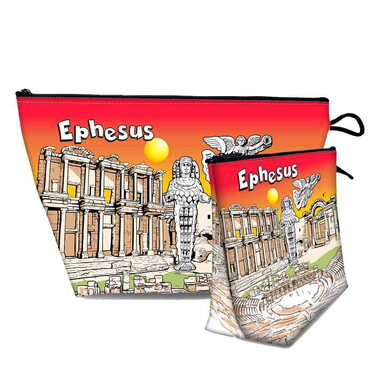 Ephesus Themed Turkish PVC Hooded Purse 160x270x80 mm - Thumbnail