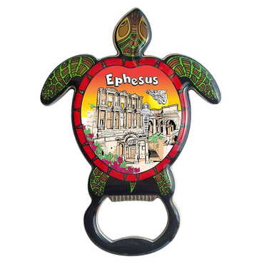 Ephesus Themed Turtle Shaped Metal Magnetic Bottle Opener 103x75 mm - Thumbnail