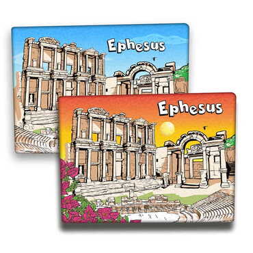 Ephesus Themed Wooden Canvas Fridge Magnet 50x70 mm - Thumbnail