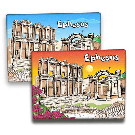 Ephesus Themed Wooden Canvas Fridge Magnet 50x70 mm