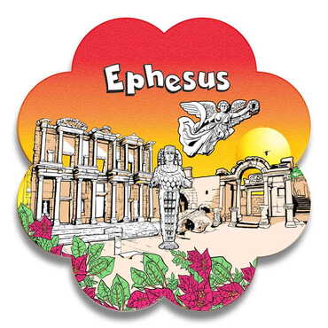 Ephesus Themed Wooden Customised Daisy Travel Coaster 100 mm - Myros