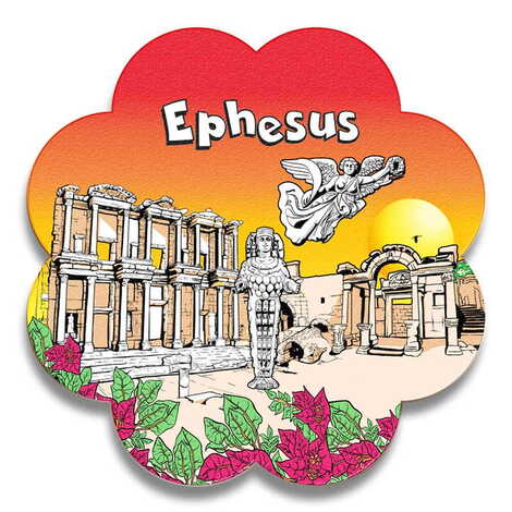 Ephesus Themed Wooden Customised Daisy Travel Coaster 100 mm