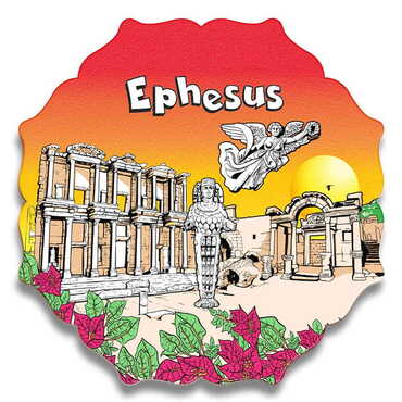 Ephesus Themed Wooden Customised Starry Travel Coaster 100 mm - Myros