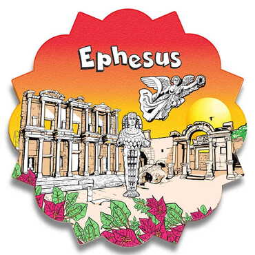 Myros - Ephesus Themed Wooden Customised Sun Travel Coaster 100 mm