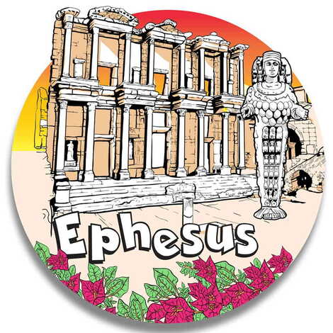 Ephesus Themed Wooden Uv Printed Drink Coaster 97x97 mm