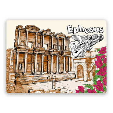 Myros - Ephesus Themed Wooden Uv Printed Souvenir Fridge Magnet 93x68 mm