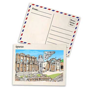 Myros - Ephesus Themed Wooden UV Printed Travel Postcard 116x150 mm