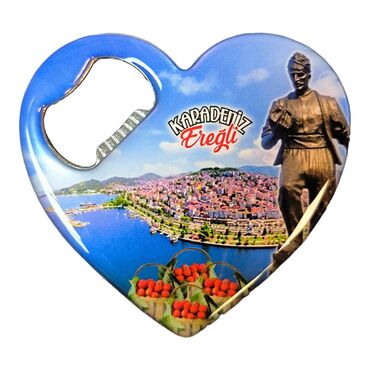 Myros - Eregli Themed Heart Shaped Metal Magnetic Bottle Opener 85x76 mm