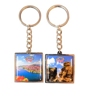 Myros - Eregli Themed Metal Square Shaped Double Sided Keychain 36x95 mm