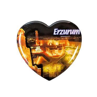 Myros - Erzurum Themed Epoxy Dome Heart Souvenir Fridge Magnet 65x60 mm