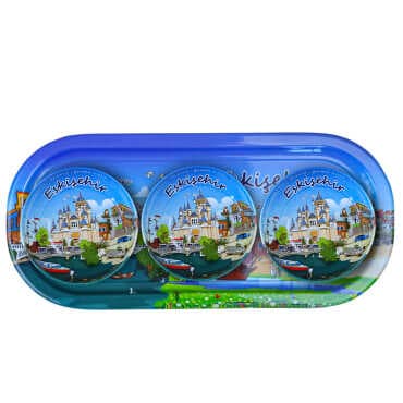 Eskişehir Themed Metal Oval Tray with Triple Bowl Set