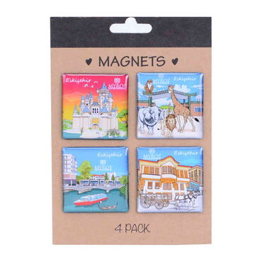 Myros - Toptan Eskişehir Temalı Myros Dörtlü Kartonet Magnet Seti 40x40 mm