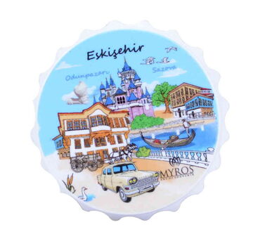 Myros - Eskisehir Themed Customised UV Printed Bottle Cap Shaped Plastic Base Bottle Opener 58x15 mm