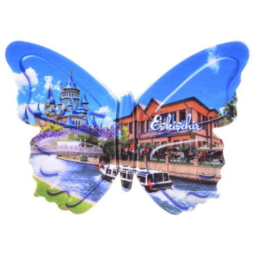 Eskisehir Themed Customised UV Printed Plastic Base Butterfly Shaped Fridge Magnet 80x58 mm - Thumbnail