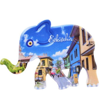 Eskisehir Themed Customised UV Printed Plastic Base Elephant Shaped Fridge Magnet 86x62 mm - Thumbnail