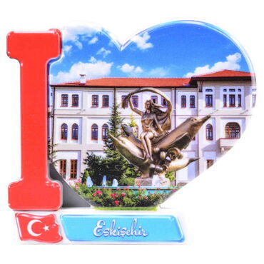 Eskisehir Themed Customised UV Printed Plastic Base Heart Shaped Fridge Magnet 86x62 mm - Thumbnail