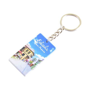 Eskisehir Themed Customised UV Printed Plastic Base Rectangle Keyring 31x106 mm - Thumbnail