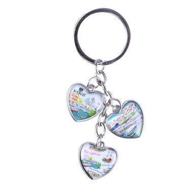 Myros - Eskisehir Themed Metal Keychain With 3 Charms - Heart 40x85 mm