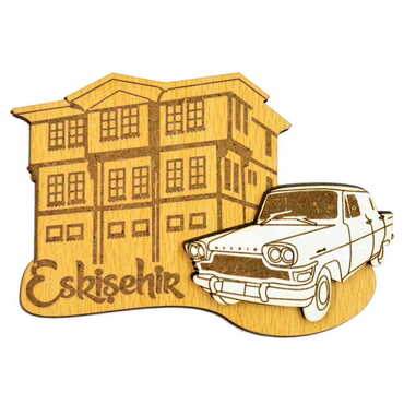 Eskisehir Themed Wooden Engraved Souvenir Fridge Magnet - Thumbnail