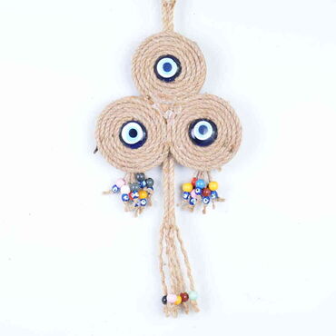 Evil Eye Macrame Clover Shaped Tassel Detailed Wall Hanging - Myros