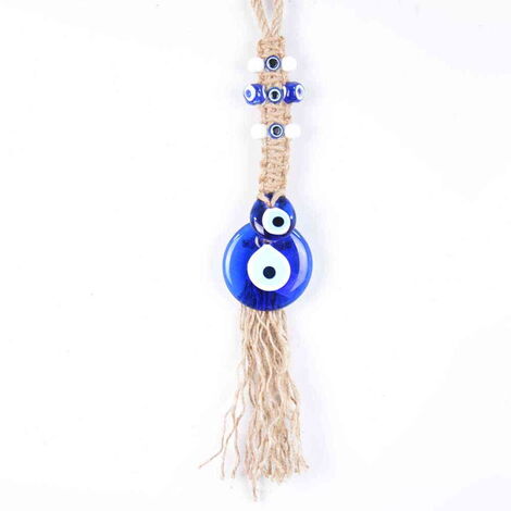 Evil Eye Macrame Double Boy Oval Shaped Knitted Bead Detailed Wall Hanging - 1