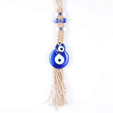 Myros - Evil Eye Macrame Double Boy Oval Shaped Knitted Bead Detailed Wall Hanging