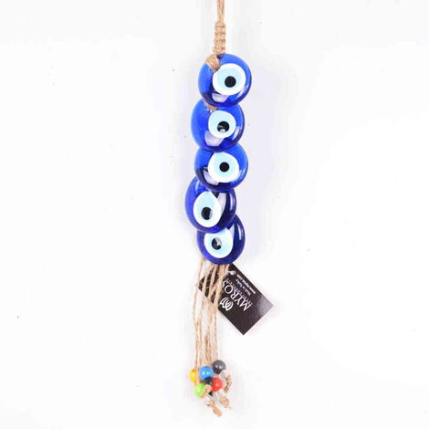 Evil Eye Macrame Five Bead in a Row Shaped Multi Bead Tassel Detailed Wall Hanging - 1