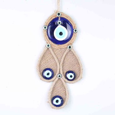 Myros - Evil Eye Macrame Four Oval Shaped Fabric Back Detailed Wall Hanging