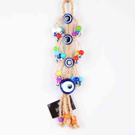 Evil Eye Macrame Four Oval Shaped Multi Bead Tassel Detailed Wall Hanging - 1