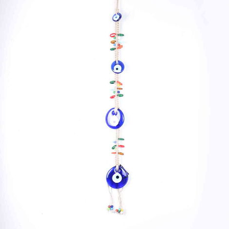 Evil Eye Macrame Four Row Oval Shaped Ring Bead Detailed Wall Hanging - 1