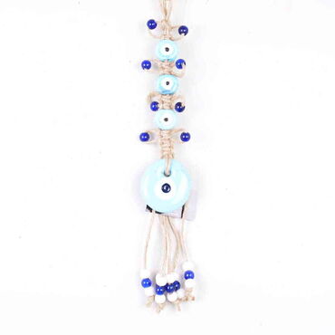 Evil Eye Macrame Light Blue Color Four Oval Shaped Wall Hanging - Myros