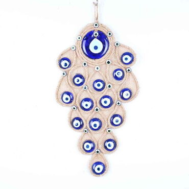Evil Eye Macrame Multi Oval Shaped Fabric Back Detailed Wall Hanging - Myros