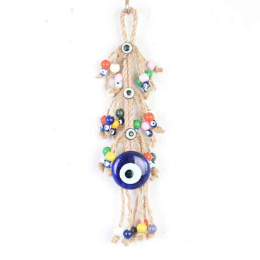 Myros - Evil Eye Macrame Oval Shaped Bead Tassel Detailed Wall Hanging