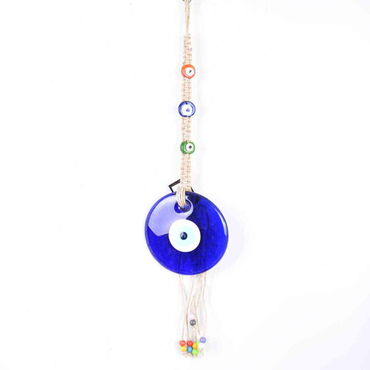 Evil Eye Macrame Oval Shaped Colorful Bead Knitted Detailed Wall Hanging - Myros