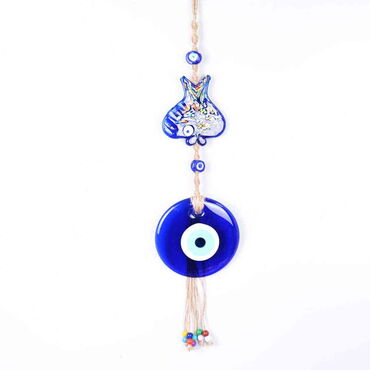 Evil Eye Macrame Oval Shaped Fish Shaped Wall Hanging - Myros