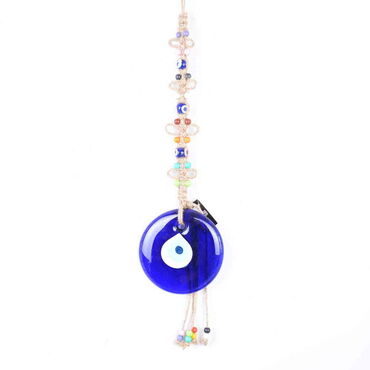 Evil Eye Macrame Oval Shaped Flower Bead Knitted Detailed Wall Hanging - Myros