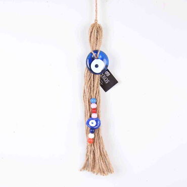 Evil Eye Macrame Oval Shaped Hair Knitted Detailed Wall Hanging - Myros